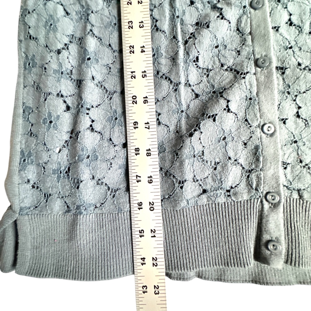 LOFT Blue Floral Lace Button-Up Sweater - Picture 9 of 12
